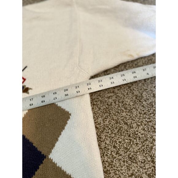 Par Four Sweater Large Golf Knit White Argyle Embroidered Golfer Vintage Read - Picture 7 of 8